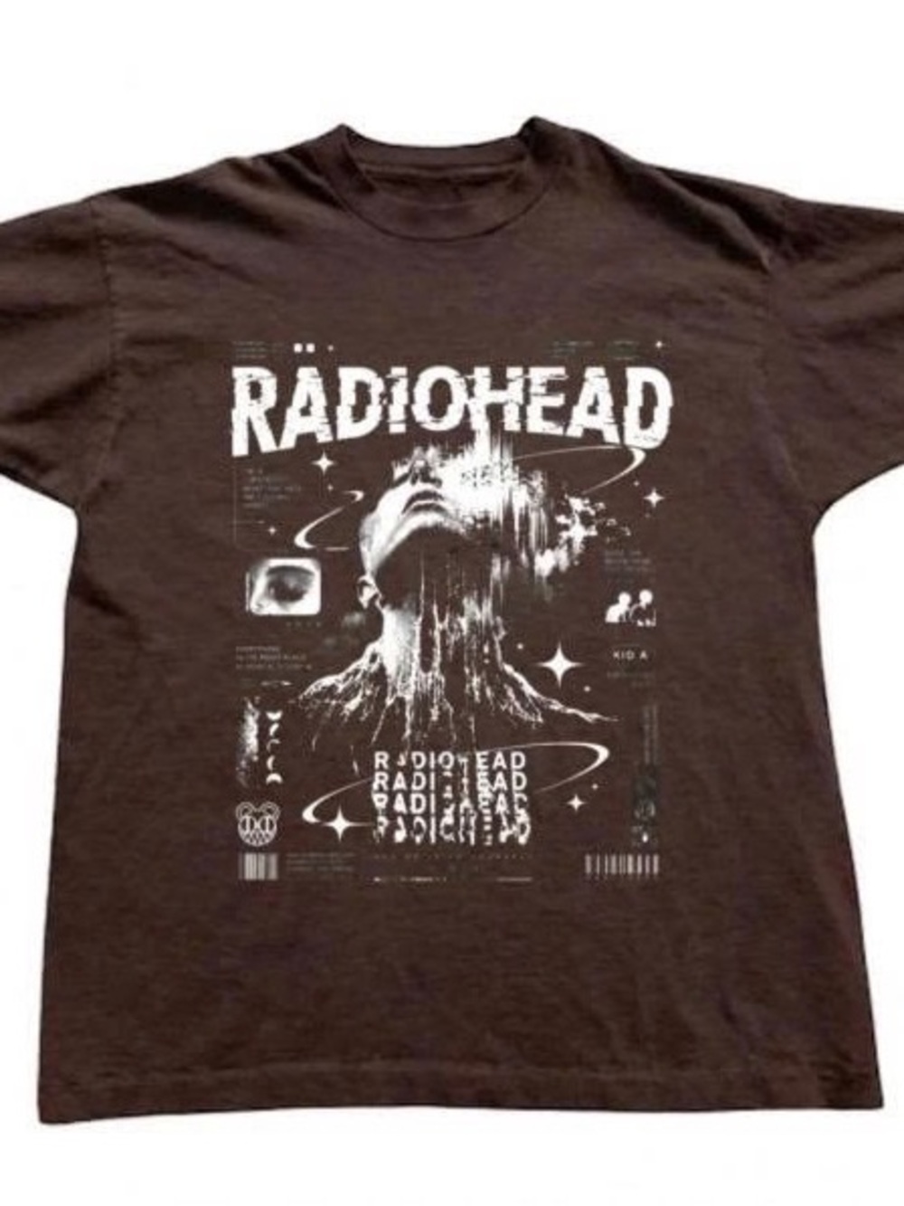 Gildan Radiohead Graphic Short Sleeve Tee in Brown with White Print